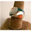 Image 1 : A 14K YELLOW GOLD, DIAMOND, CORAL AND MALACHITE RING