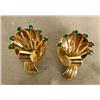 Image 1 : A PAIR OF YELLOW GOLD AND EMERALD RETRO EARRINGS