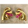 Image 1 : A PAIR OF YELLOW GOLD AND RUBY RETRO EAR CLIPS