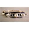 Image 1 : A 14K YELLOW GOLD DIAMOND AND PEARL ON COBALT ENAMEL PLAQUE BANGLE BRACELET