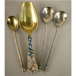 FOUR RUSSIAN SILVER SPOONS