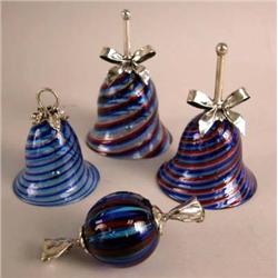 THREE MURANO GLASS BELLS WITH STERLING SILVER BOWS AND HANDLES