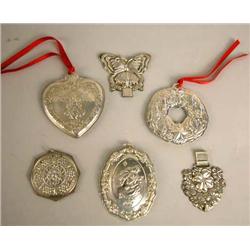 A GROUP OF SIX STERLING SILVER CHRISTMAS ORNAMENTS IN ORIGINAL BOXES