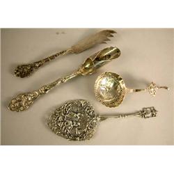 A GROUP OF FOUR SILVER FLATWARE SERVING PIECES