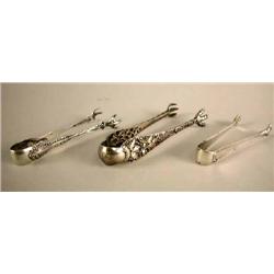 THREE STERLING SILVER SUGAR TONGS