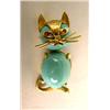 Image 1 : A 14K YELLOW GOLD AND TURQUOISE CAT FORM BROOCH