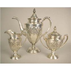 A SCHOFIELD THREE PIECE STERLING SILVER NEO-CLASSICAL STYLE COFFEE SET