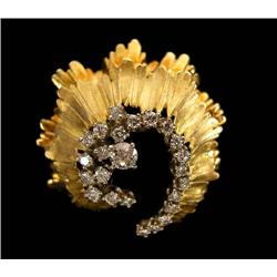 A MARIANNE OSTIER 18K YELLOW GOLD, PLATINUM AND DIAMOND SWIRL-FORM BROOCH