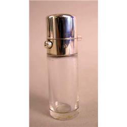 A TIFFANY & CO. STERLING SILVER HINGED LID GLASS PERFUME FLASK