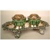 Image 1 : A SILVER ON COPPER INKSTAND WITH TWO GREEN GLASS INK POTS, Footed tray, 8"l
