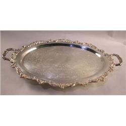 TWO BAROQUE STYLE OVAL SILVER PLATED FOOTED TRAYS