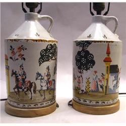 A PAIR OF POLYCHROME-DECORATED STONEWARE JUG LAMPS