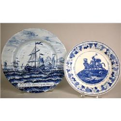 A DELFT EIGHTEENTH CENTURY SHIP MOTIF PLATE