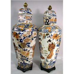 A PAIR OF POLYCHROME DECORATED MONUMENTAL PORCELAIN VASES