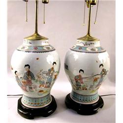 A PAIR OF CHINESE STYLE GINGER JAR PORCELAIN LAMPS