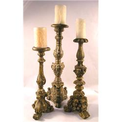 THREE GILTWOOD PRICKET STICKS