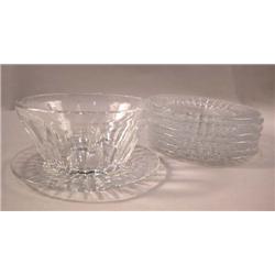 A SET OF EIGHT COLORLESS GLASS VAL ST LAMBERT DESSERT DISHES