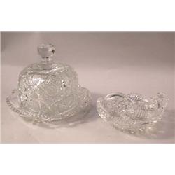 A BRILLIANT PERIOD COLORLESS GLASS COVERED BUTTER DISH