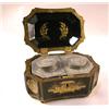 Image 1 : A PAPIER MACHE ORIENTAL SCENE GILT DECORATED TEA CADDY