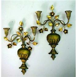 A PAIR OF BAROQUE STYLE TWO-LIGHT WALL SCONCES