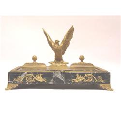 AN ORMOLU MOUNTED MARBLE DESK SET
