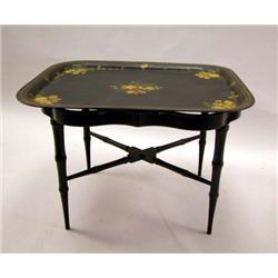 A GILT STENCIL DECORATED TOLE TRAY