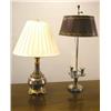 Image 1 : A SILVER PLATED THREE LIGHT BOUILLOTTE LAMP WITH TOLE SHADE AND THREE CANDELABRA-FORM BASE