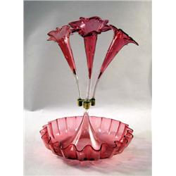 A CRANBERRY FLORAL BUD VASE