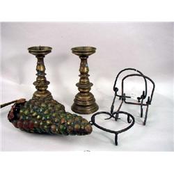 A PAIR OF BRASS PRICKET CANDLE STICKS