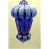 Image 1 : A METAL MOUNTED AMETHYST BLOWN GLASS HANGING HALL LANTERN