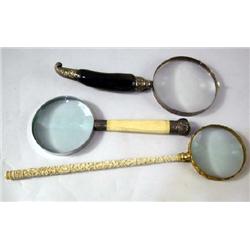 THREE BONE AND ANTLER DECORATED MAGNIFYING