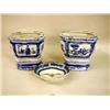Image 1 : A PAIR OF CHINESE STYLE BLUE AND WHITE JARDINIERES AND MATCHING BASES