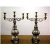 Image 1 : A PAIR OF GERMAN SILVER DECORATED CERAMIC THREE-LIGHT CANDELABRA