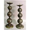 Image 1 : TWO SILVER-DECORATED STONE PRICKET STICKS