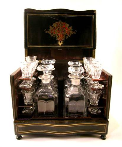 A Victorian Brass Inlaid Black Lacquered Drinks Cabinet