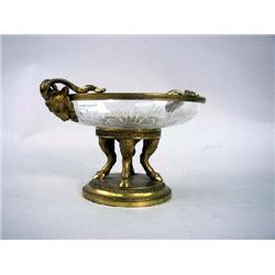 A BRONZE RAM'S HEAD FOOTED COMPOTE