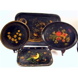 FOUR PAINT DECORATED TOLEWARE TRAYS