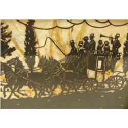 A WHIMSICAL SILHOUETTE OF A COACH-AND-FOUR IN A LANDSCAPE 3 1/4"h x 4 3/4"w