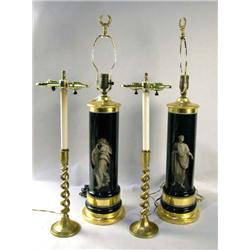 A PAIR OF GILT EGLOMISE TABLE LAMPS