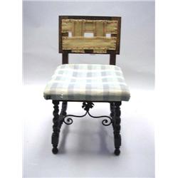 A BAROQUE STYLE WROUGHT-IRON WALNUT SIDE CHAIR