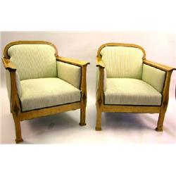 A PAIR OF BIEDERMEIER INLAID BIRCHWOOD CLUB CHAIRS