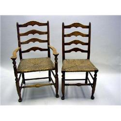 A SET OF SIX STAINED MAPLE LADDERBACK DINING CHAIRS