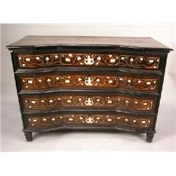 AN ITALIAN BAROQUE BONE-INLAID COMMODE WITH FAUX DRAWERS.