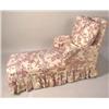 Image 1 : A MAROON AND WHITE TOILE-UPHOLSTERED CHAISE LONGUE