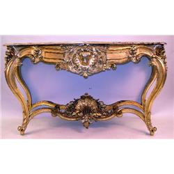A LOUIS XV STYLE GILTWOOD MARBLE TOP PIER TABLE