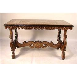 A BAROQUE STYLE BONE-INLAID WALNUT CENTER TABLE