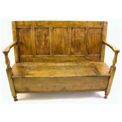 A PANELED PINE HALL SETTEE