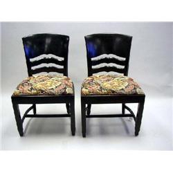 FOUR FRENCH PROVINCIAL STYLE PICKLED OAK LADDERBACK SIDE CHAIRS