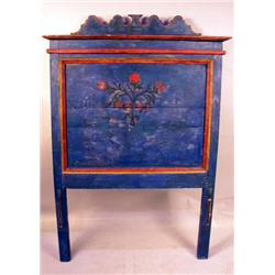 A PAINTED AND POLYCHROME-DECORATED PINE BEDSTEAD