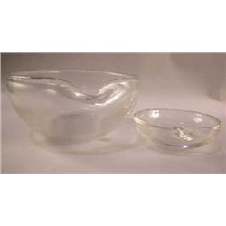 TWO SIMILAR COLORLESS GLASS PINCHED BOWLS